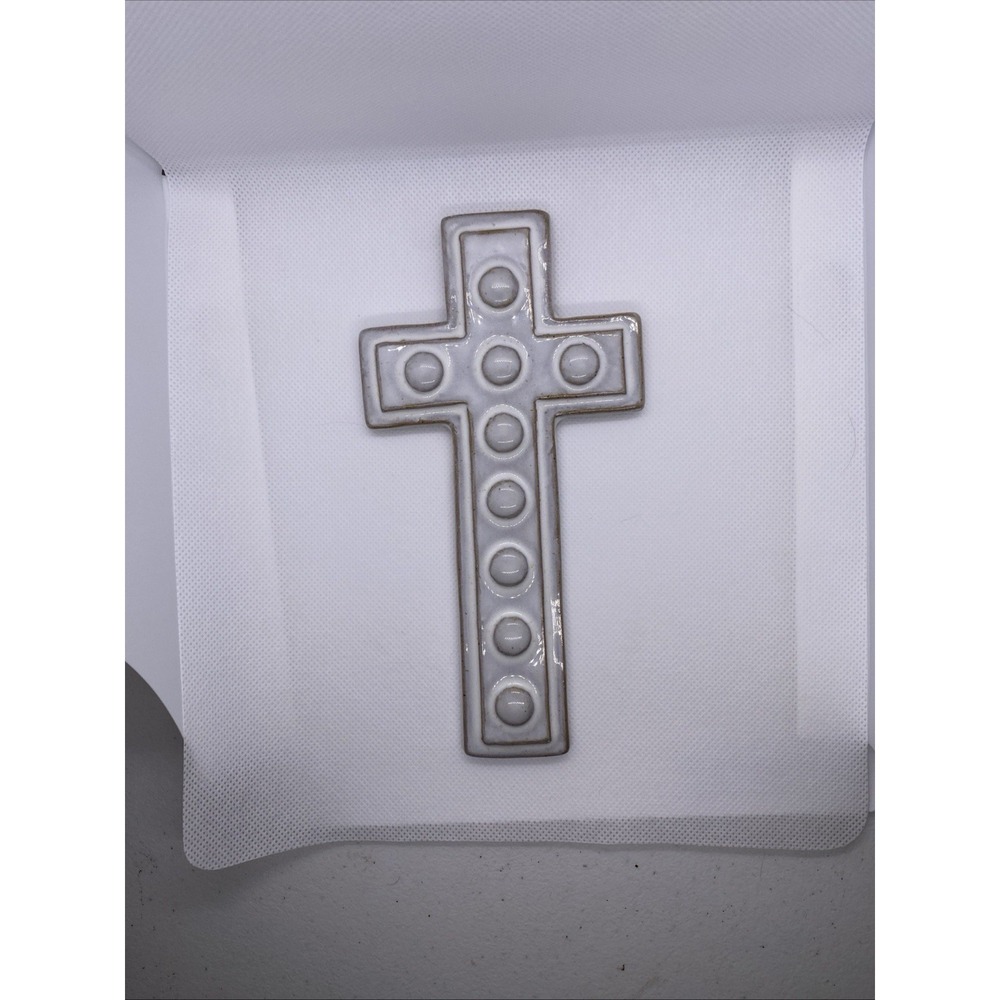 Mud Pie Stoneware Cross Blessed Tree Ornament Christmas Religious White 7inx4in